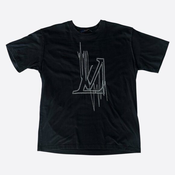Louis Vuitton Black & White Frequency Logo Embroidered T-Shirt